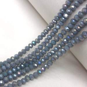 Бусины хрустальные рондель 4х3мм, нить-135 шт, серый матовый с покрытием АВ Бусины хрустальные рондель 4х3мм, нить-135 шт, серый матовый с покрытием АВ