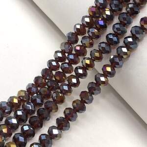 Бусины хрустальные рондель 8х6мм, нить-65 шт, гранатовый прозрачный с покрытием АВ