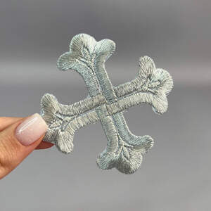 Лейсы, термо аппликации крест 7,5 см - серебро