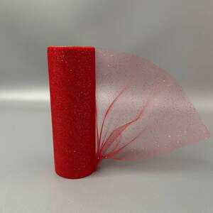 Фатин в рулоне с напылением 14 см, моток 9 м - красный