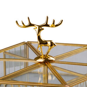 Шкатулка для украшений Золотой олень стекло с металлическим каркасом 20х17,5 см Прозрачный