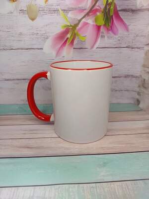 Чашка з червоним обідком і ручкою + індивідуальний принт у вартості Чашка з червоним обідком і ручкою + індивідуальний принт у вартості