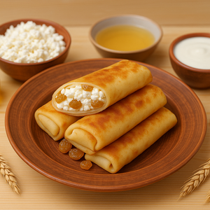 Млинці з солодким сиром та родзинками