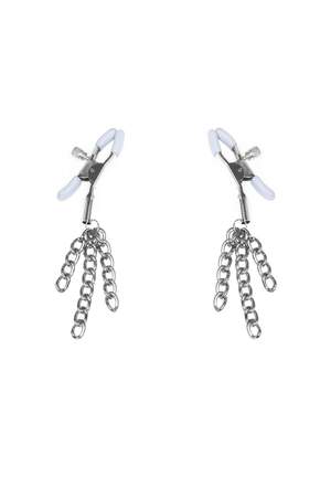 Затискачі для сосків з пензликами Feral Feelings - Nipple clamps Tassels, срібло/білий Затискачі для сосків з пензликами Feral Feelings - Nipple clamps Tassels, срібло/білий