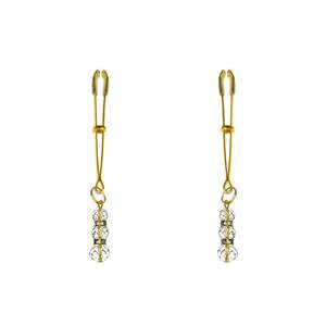 Тонкі затискачі для сосків з підвіскою Feral Feelings - Thin nipple clamps, золото/прозорий Тонкі затискачі для сосків з підвіскою Feral Feelings - Thin nipple clamps, золото/прозорий