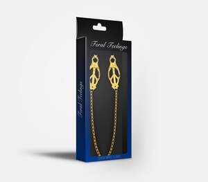 Затискачі для сосків з ланцюжком Feral Feelings – Clover nipple clamps, золото/білий Затискачі для сосків з ланцюжком Feral Feelings – Clover nipple clamps, золото/білий