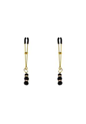 Тонкі затискачі для сосків з підвіскою Feral Feelings - Thin nipple clamps, золото/чорний Тонкі затискачі для сосків з підвіскою Feral Feelings - Thin nipple clamps, золото/чорний