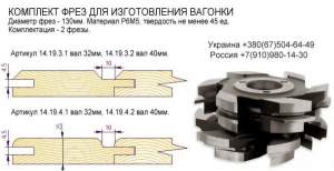 Комплект фрез для изготовления обшивочной доски (вагонки) Комплект фрез для изготовления обшивочной доски (вагонки)