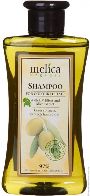 Шампунь для волос Melica Organic для окрашенных волос с УФ-фильтрами и экстрактом оливок