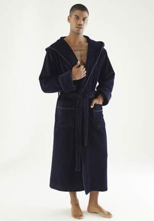 Мужской махровый халат с капюшоном длинный Nusa 7230 Lacivert