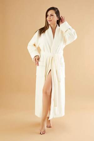 Махровый халат длинный женский Nusa 6895 крем