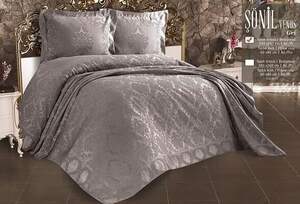 Жаккардное покрывало на кровать Alara Grey 240х260 Жаккардное покрывало на кровать Alara Grey 240х260