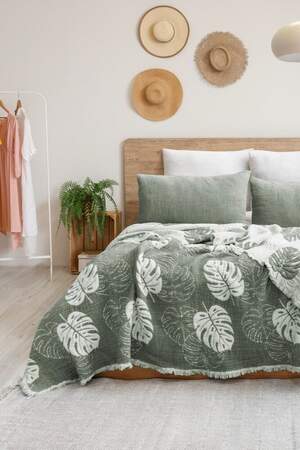 Муслінове покривало на ліжко Saheser Forest 240х260 Yesil