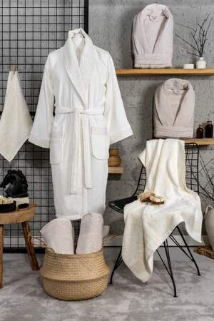 Халат махровий жіночий з рушниками Pupilla Sedef kream