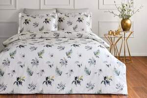 Постельное белье сатин TIVOLYO HOME Fleurs gri евро размер