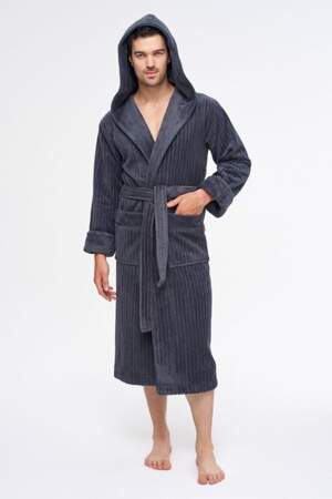 Мужской махровый халат с капюшоном длинный Nusa 1335
