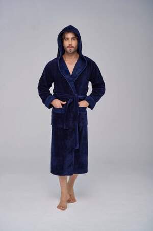 Мужской махровый халат с капюшоном длинный Nusa 2807