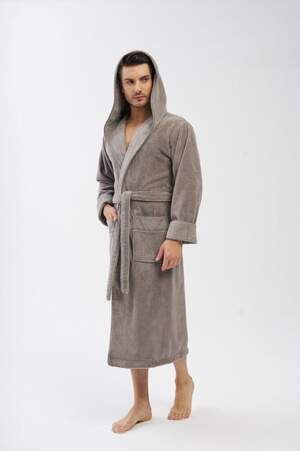 Мужской махровый халат с капюшоном длинный Nusa 2807